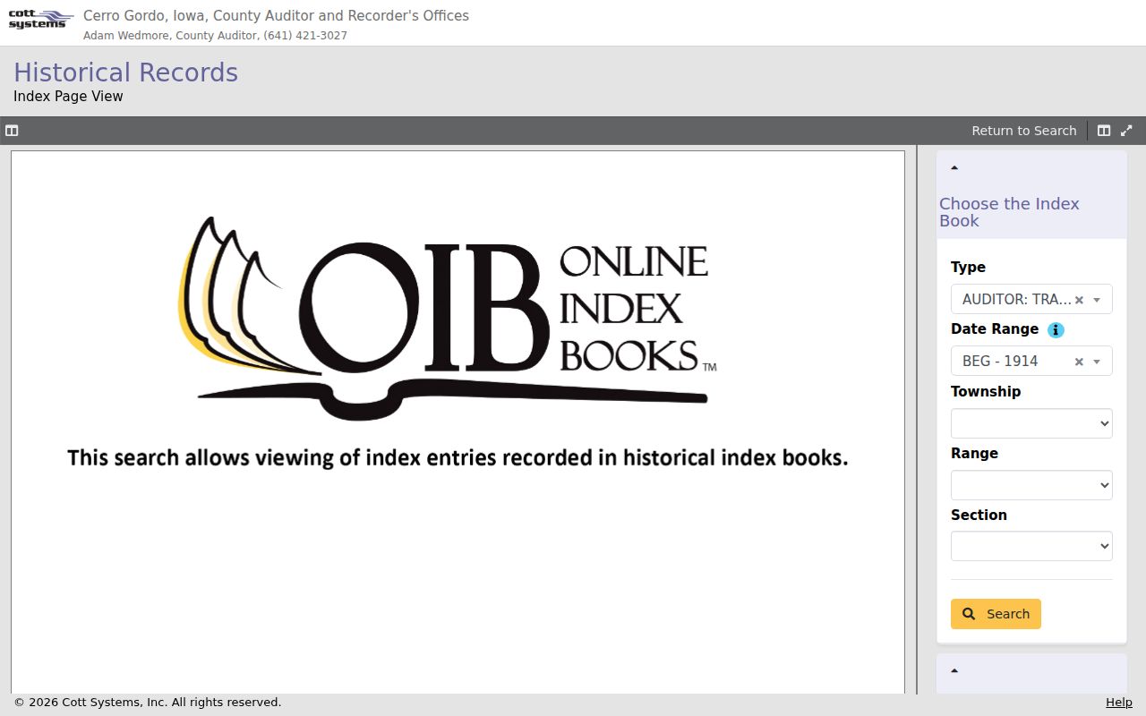 Cerro Gordo historical index book search used for older Mason City street records
